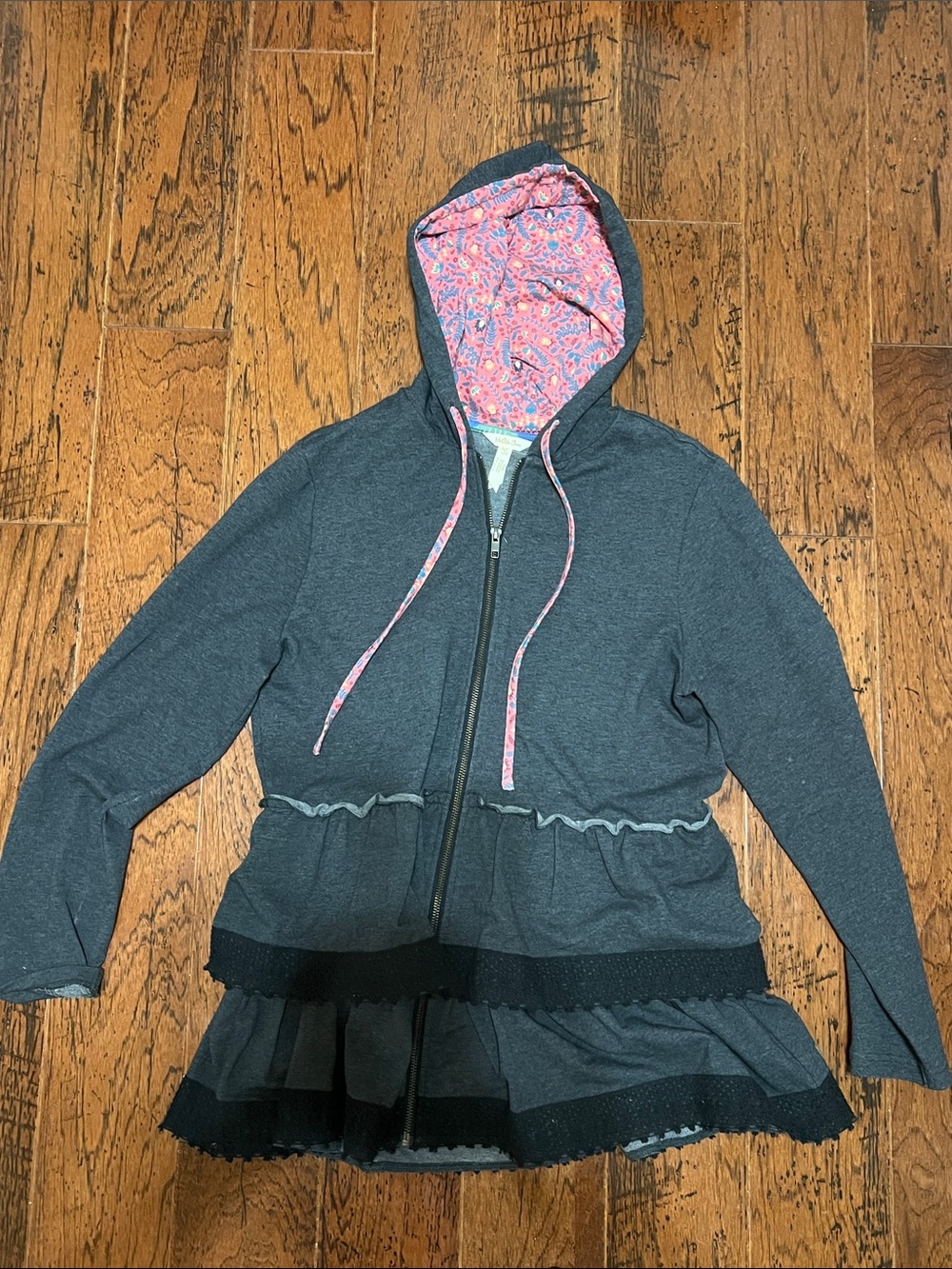 Matilda Jane Dark Gray Hooded Bomber Jacket with Pink Paisley Lining